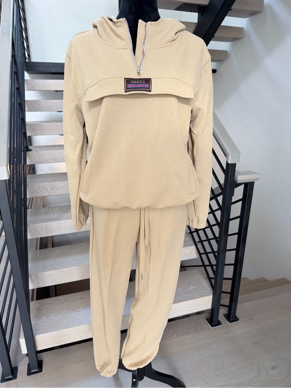 Beige Monogram Hooded Jogger Set size M